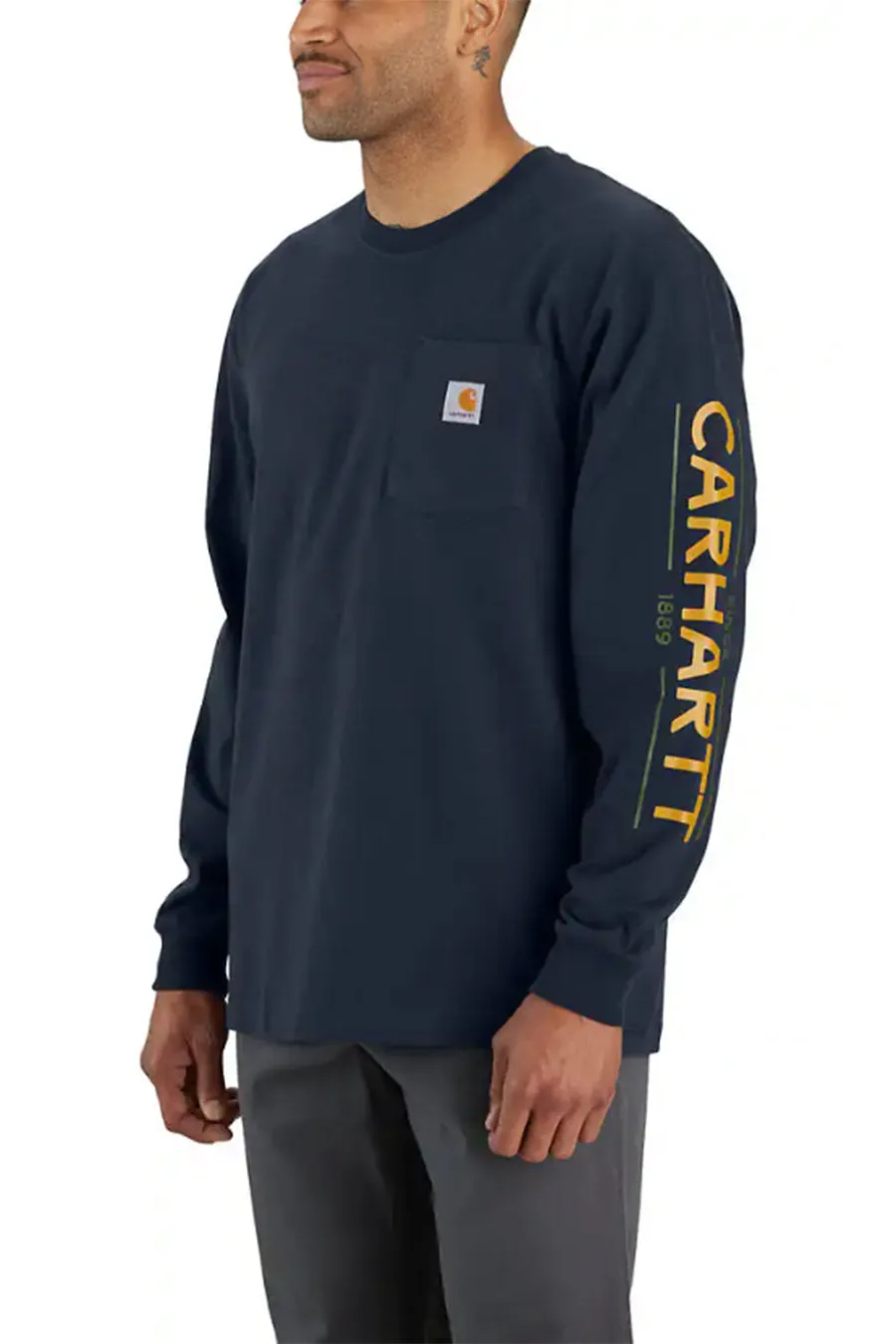 (106038) Loose Fit HW Long Sleeve Pocket Dog Graphic T-Shirt - Navy