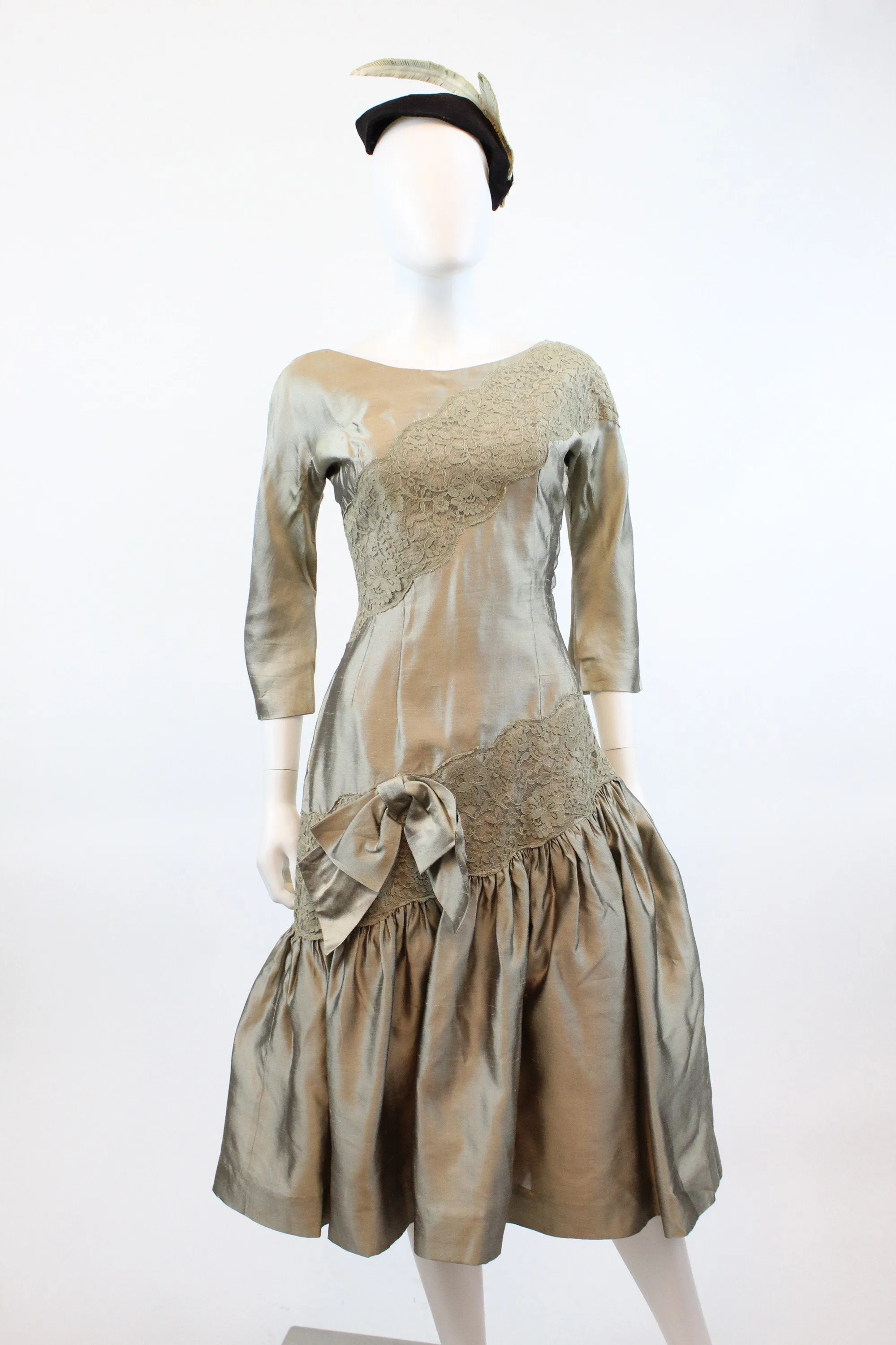 1950s IRENE'S lace silk ASYMMETRICAL fit and flare dress xs | new fall