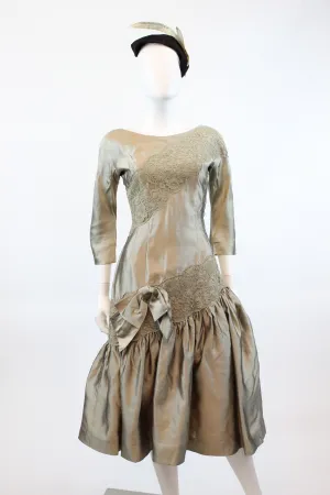 1950s IRENE'S lace silk ASYMMETRICAL fit and flare dress xs | new fall