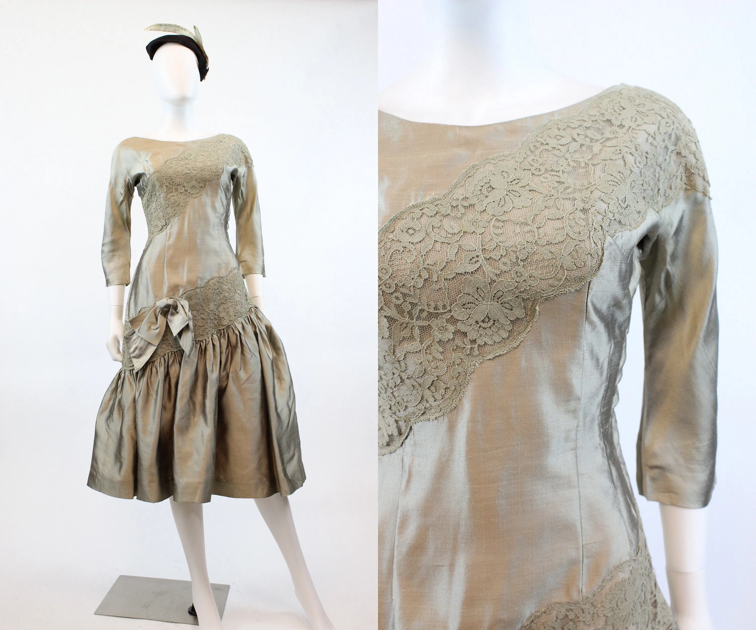 1950s IRENE'S lace silk ASYMMETRICAL fit and flare dress xs | new fall