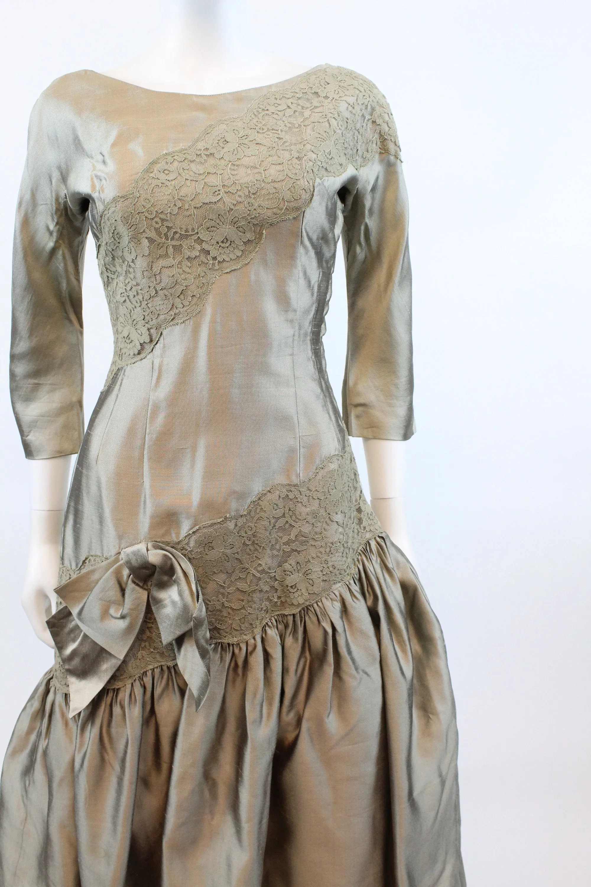 1950s IRENE'S lace silk ASYMMETRICAL fit and flare dress xs | new fall