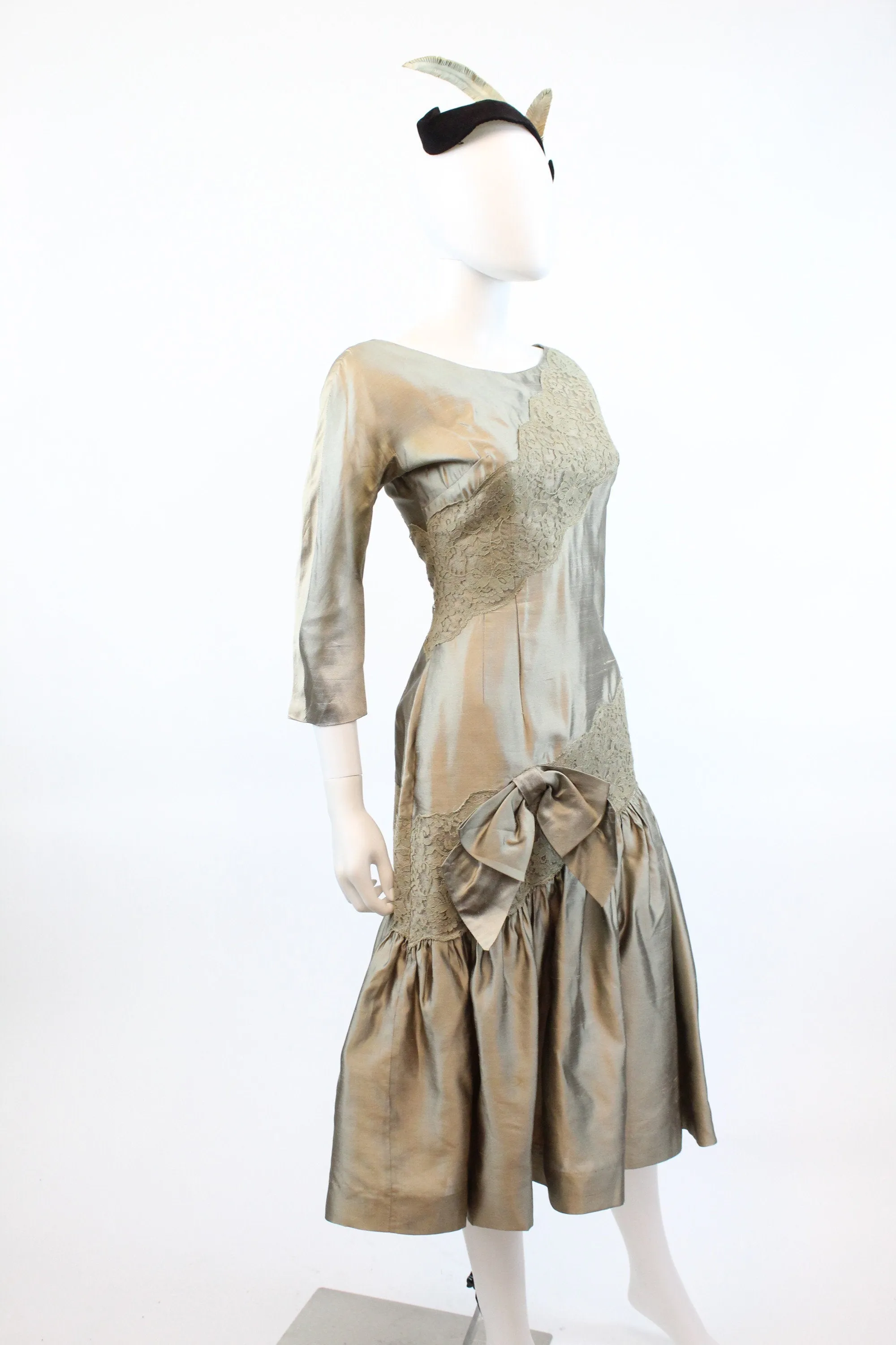 1950s IRENE'S lace silk ASYMMETRICAL fit and flare dress xs | new fall