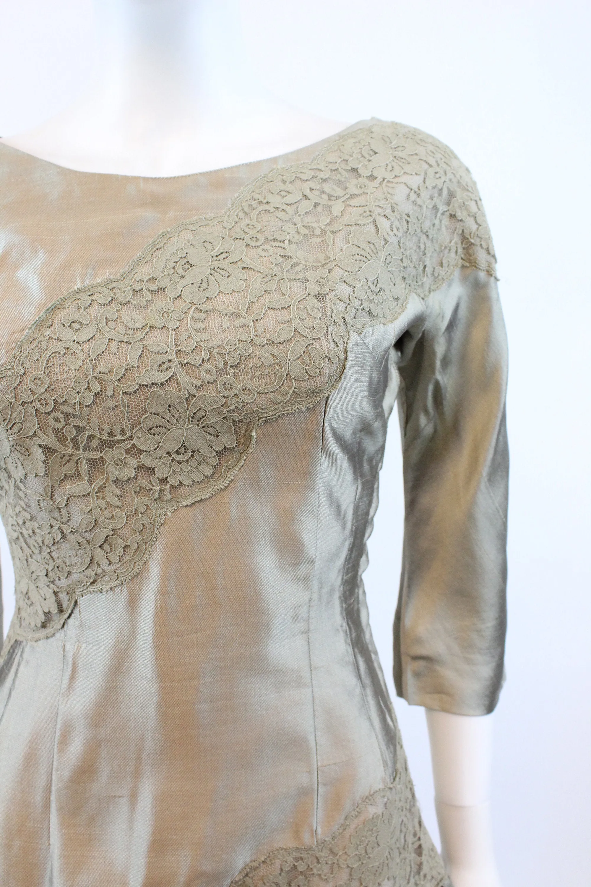 1950s IRENE'S lace silk ASYMMETRICAL fit and flare dress xs | new fall