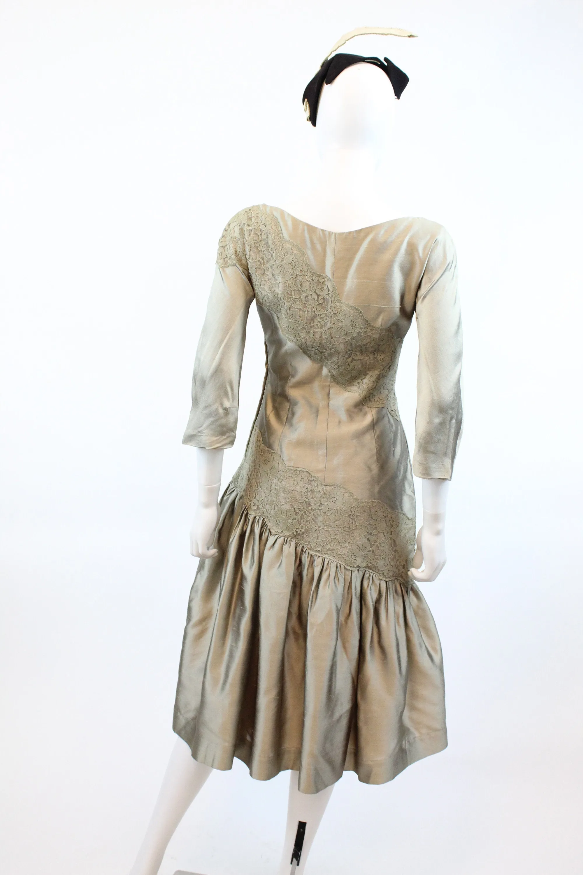 1950s IRENE'S lace silk ASYMMETRICAL fit and flare dress xs | new fall