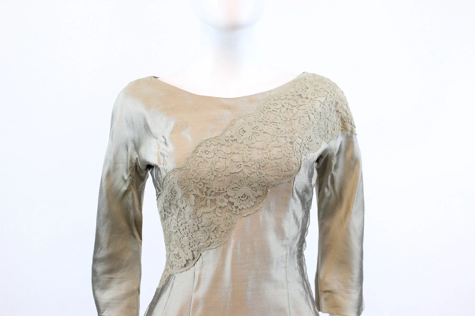 1950s IRENE'S lace silk ASYMMETRICAL fit and flare dress xs | new fall