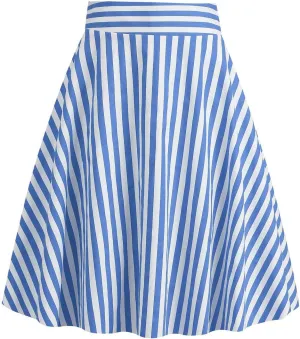 1950s Vintage Skirts for Women High Waist A-Line Flared Skirt Office Casual Knee Length Striped Mini Skirt