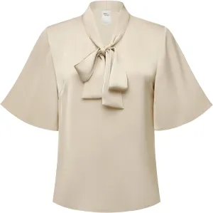 2025 Elegant Summer Women's Bow Collar Ruffle Short Sove Shirt Casual Shirt Top