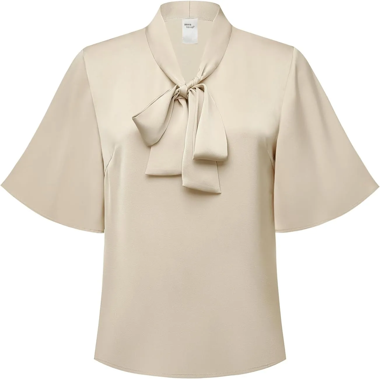 2025 Elegant Summer Women's Bow Collar Ruffle Short Sove Shirt Casual Shirt Top