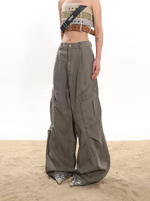 【24s January.】Distressed Buttoned Cargo Jeans with Large Pockets