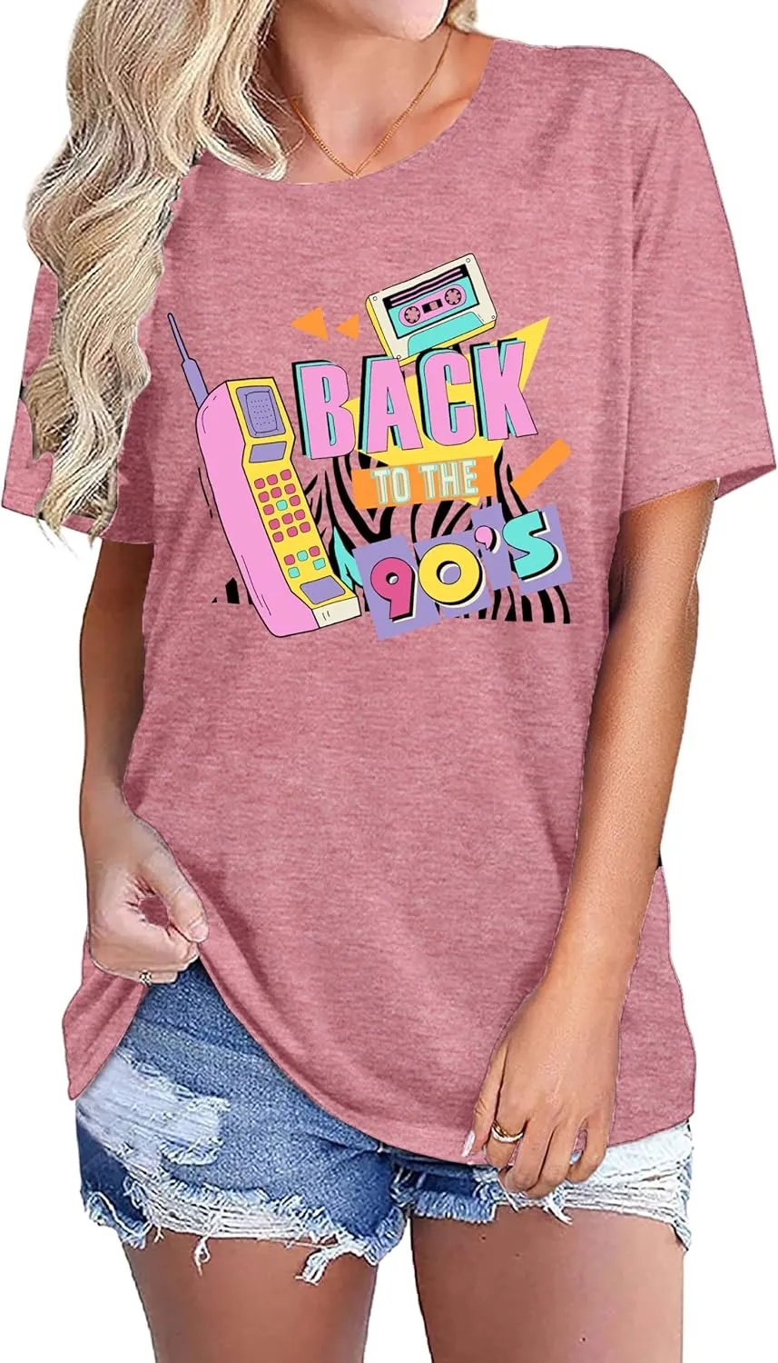 90s Shirt for Women Back to The 90's Shirt Vintage 1990s Theme Party Shirt Retro Casual Loose Tee Tops