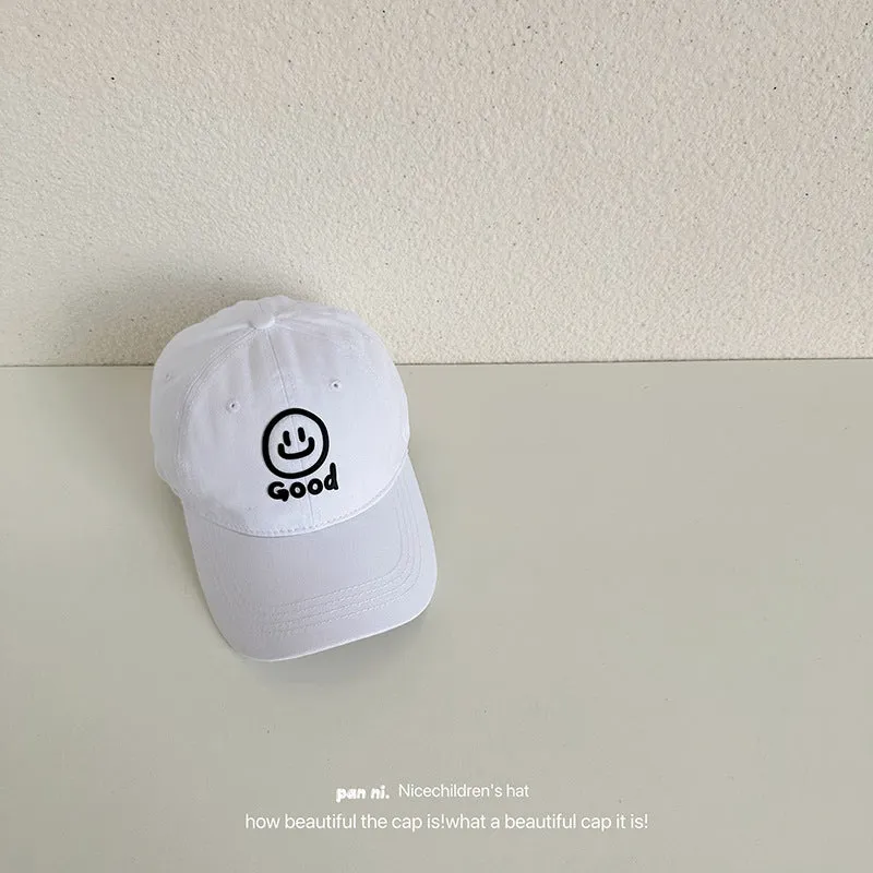 Children's baseball cap with letter smiley face, laminated autumn style, washable soft top peaked cap for boys and girls, baby hat
