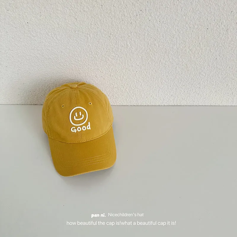 Children's baseball cap with letter smiley face, laminated autumn style, washable soft top peaked cap for boys and girls, baby hat