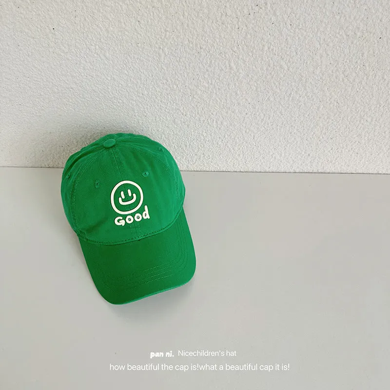 Children's baseball cap with letter smiley face, laminated autumn style, washable soft top peaked cap for boys and girls, baby hat