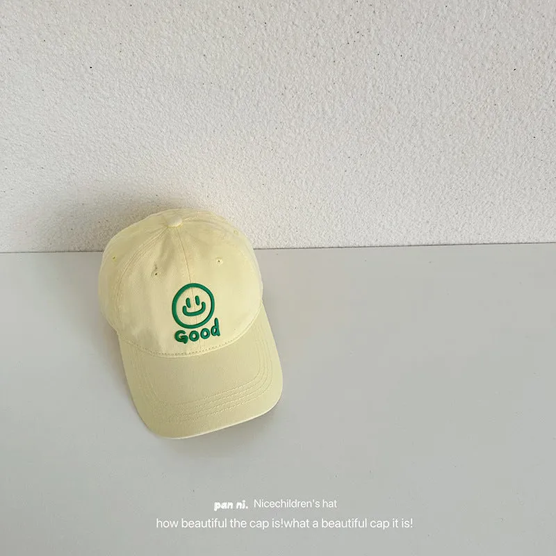 Children's baseball cap with letter smiley face, laminated autumn style, washable soft top peaked cap for boys and girls, baby hat