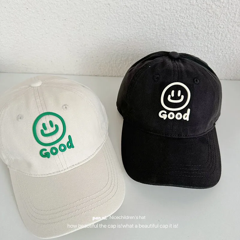 Children's baseball cap with letter smiley face, laminated autumn style, washable soft top peaked cap for boys and girls, baby hat
