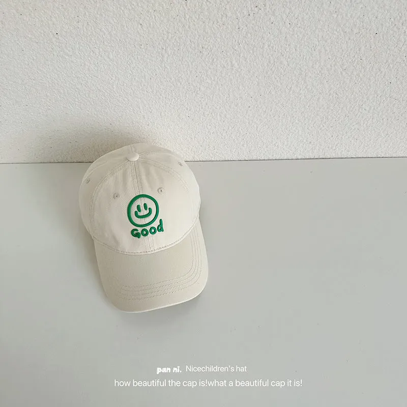 Children's baseball cap with letter smiley face, laminated autumn style, washable soft top peaked cap for boys and girls, baby hat