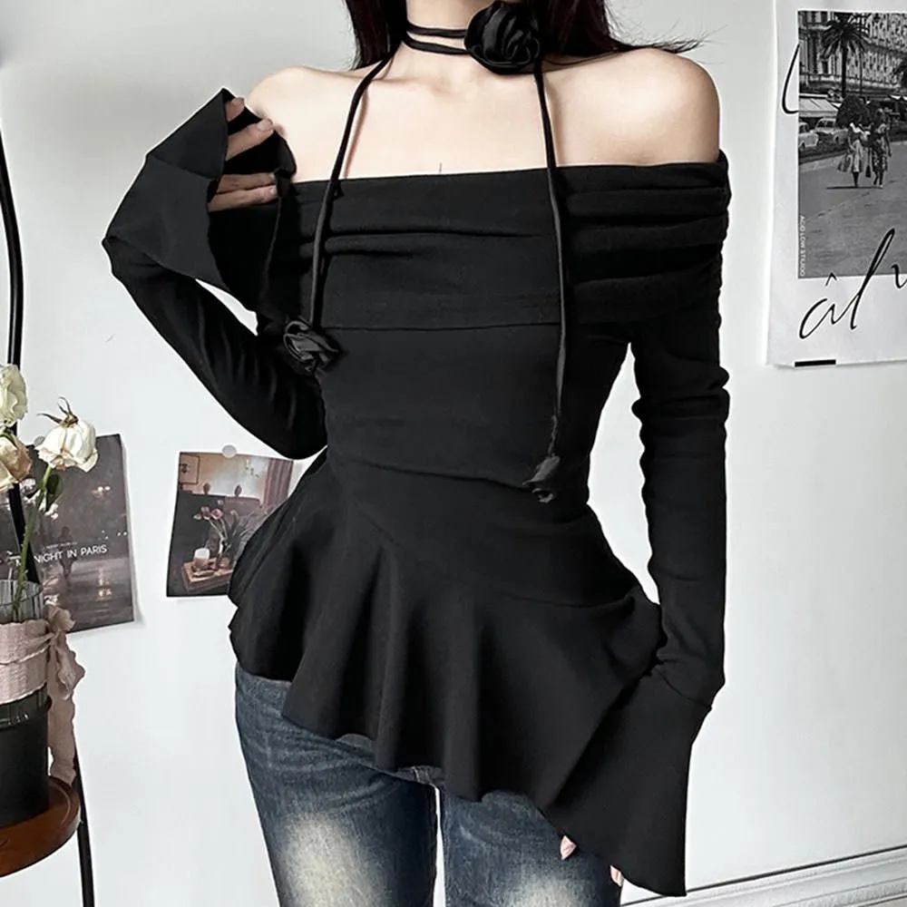 Coquette Bardot Top with Rose Choker