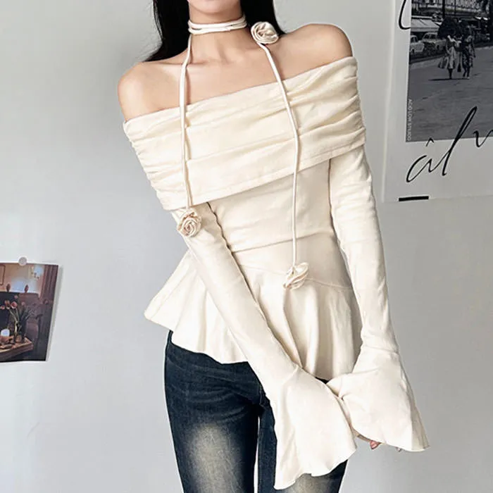 Coquette Bardot Top with Rose Choker