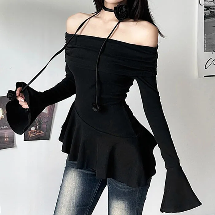 Coquette Bardot Top with Rose Choker