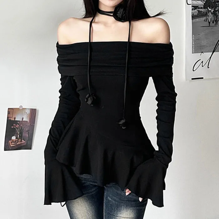 Coquette Bardot Top with Rose Choker