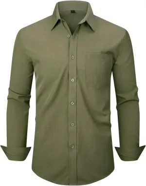 corfty Men Long Sleeve Dress Shirt - Regular Fit Stretch Free-Wrinkle Casual Button Down Shirt