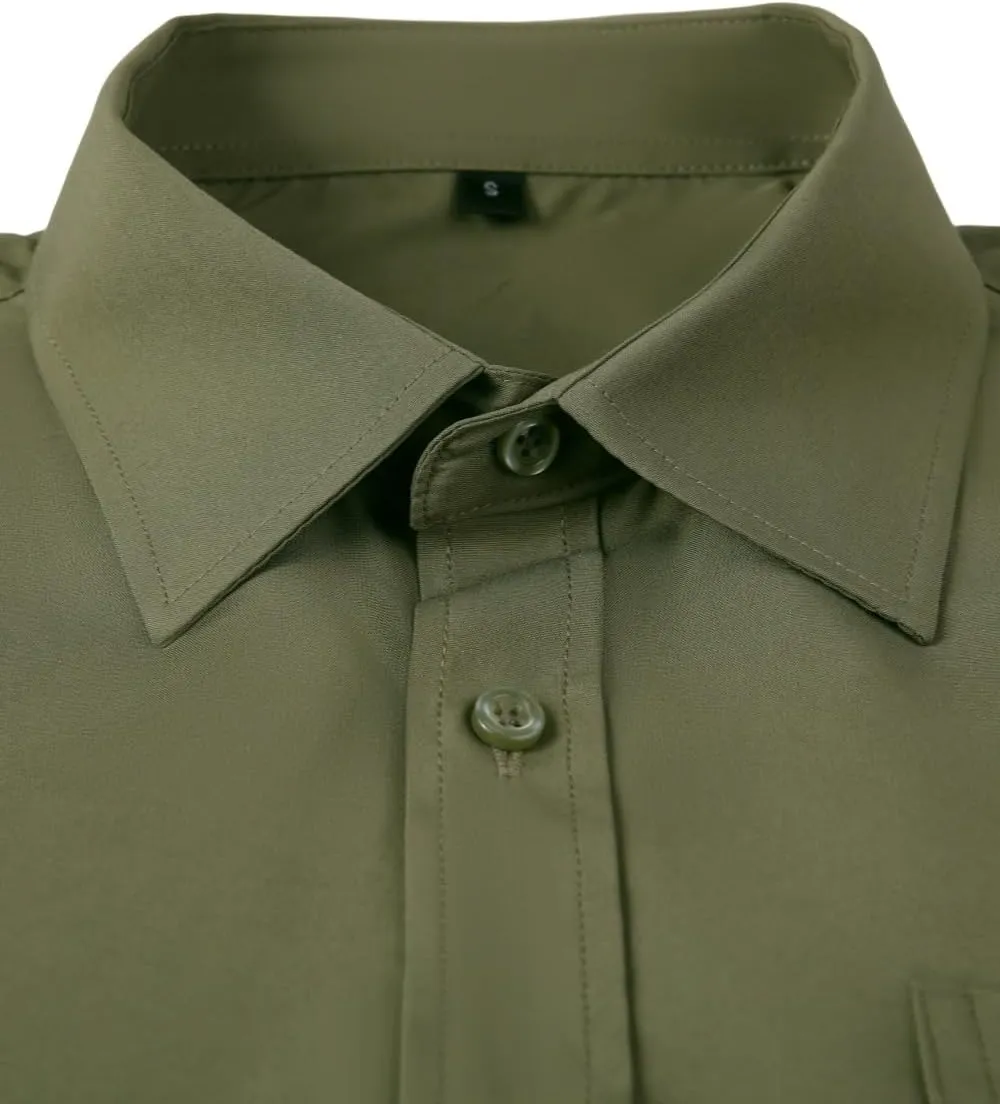 corfty Men Long Sleeve Dress Shirt - Regular Fit Stretch Free-Wrinkle Casual Button Down Shirt