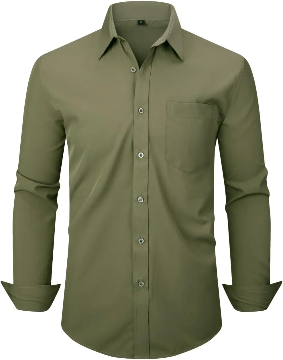 corfty Men Long Sleeve Dress Shirt - Regular Fit Stretch Free-Wrinkle Casual Button Down Shirt
