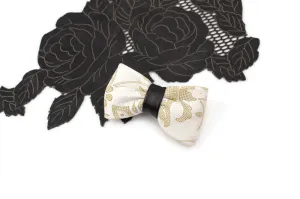 Cream and Black Leather Mini Bow Tie Clip Hair Bow Clip