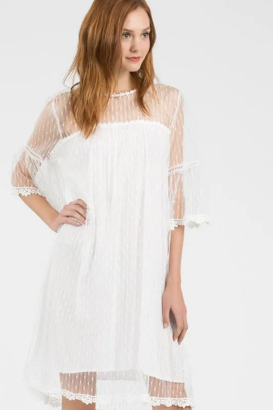 Cream Mid-length Lace Dress