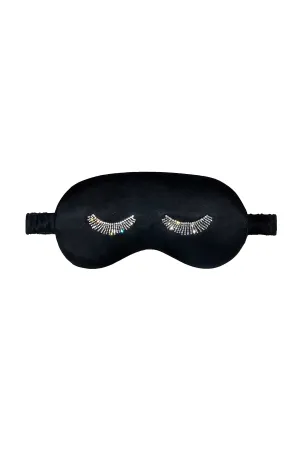 Crystal Embellished Black Silk Eye Mask