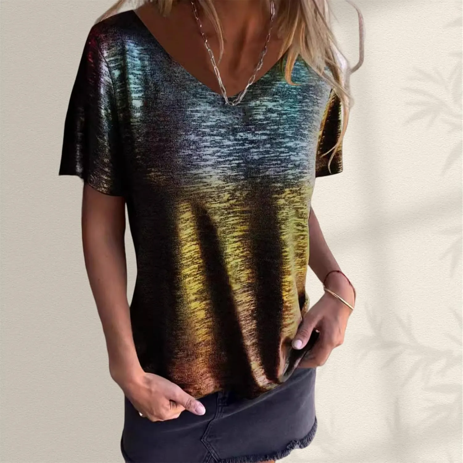 Emboadlie Gold Foil Short-Sleeved T-Shirt, Women's Round Neck Short-Sleeved Summer T-Shirt Comfortable and Breathable