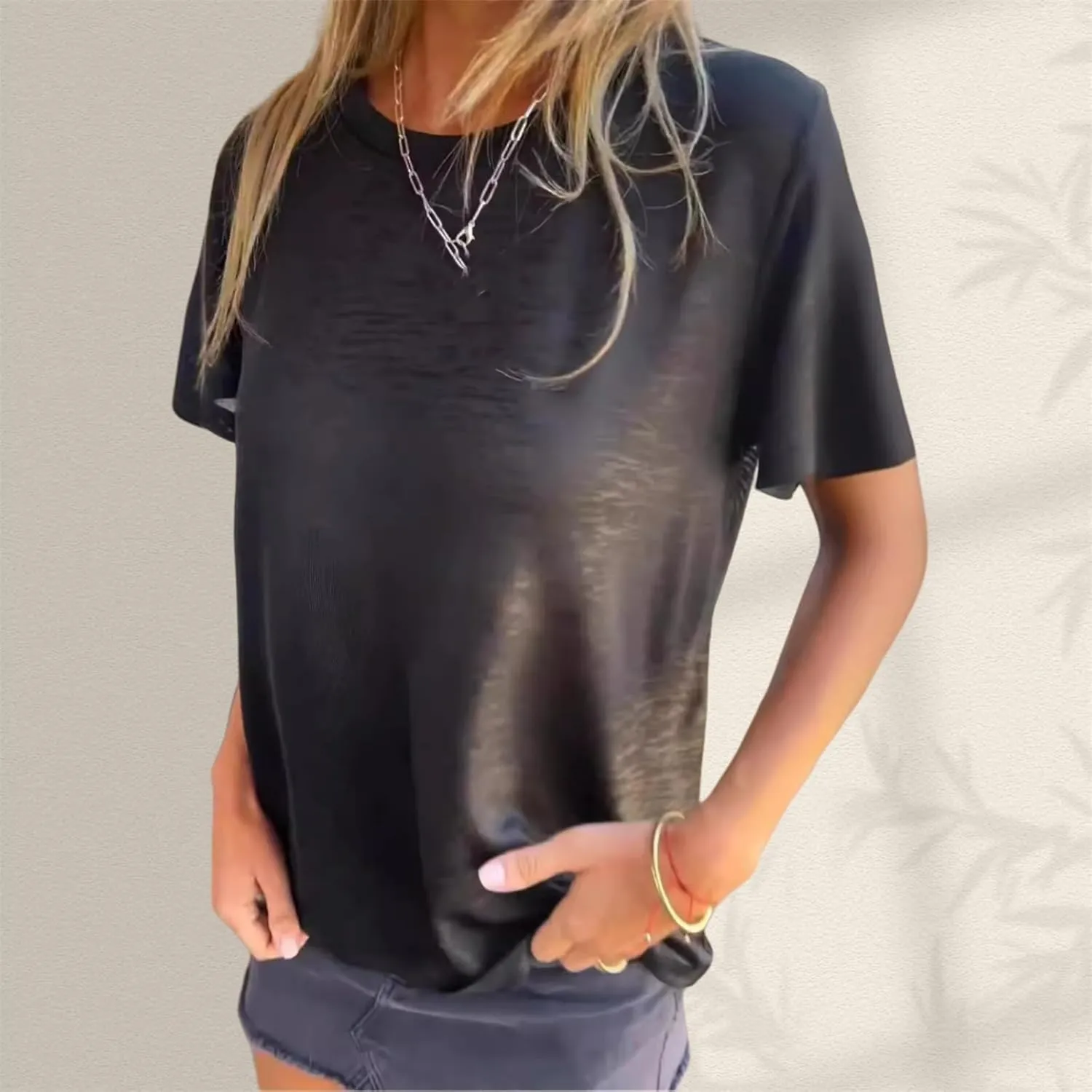 Emboadlie Gold Foil Short-Sleeved T-Shirt, Women's Round Neck Short-Sleeved Summer T-Shirt Comfortable and Breathable