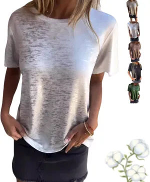 Emboadlie Gold Foil Short-Sleeved T-Shirt, Women's Round Neck Short-Sleeved Summer T-Shirt Comfortable and Breathable