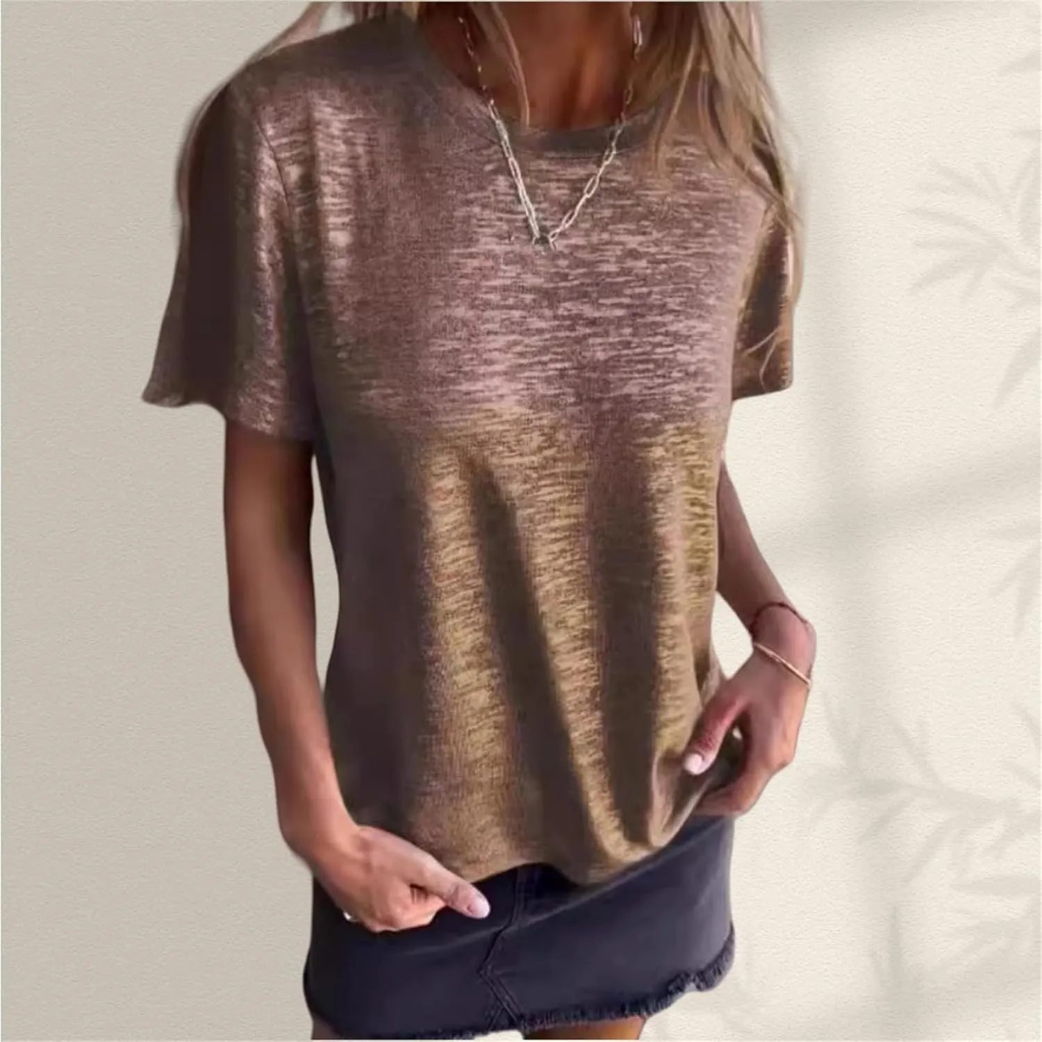 Emboadlie Gold Foil Short-Sleeved T-Shirt, Women's Round Neck Short-Sleeved Summer T-Shirt Comfortable and Breathable