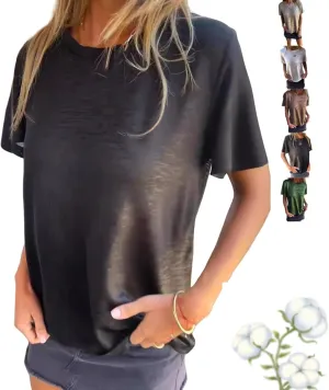 Emboadlie Gold Foil Short-Sleeved T-Shirt, Women's Round Neck Short-Sleeved Summer T-Shirt Comfortable and Breathable