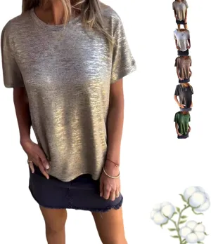 Emboadlie Gold Foil Short-Sleeved T-Shirt, Women's Round Neck Short-Sleeved Summer T-Shirt Comfortable and Breathable