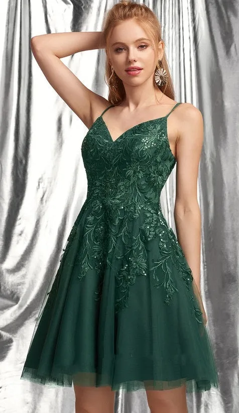 Emerald Green 8th Grade Lace Dance Dress Homecoming Dress