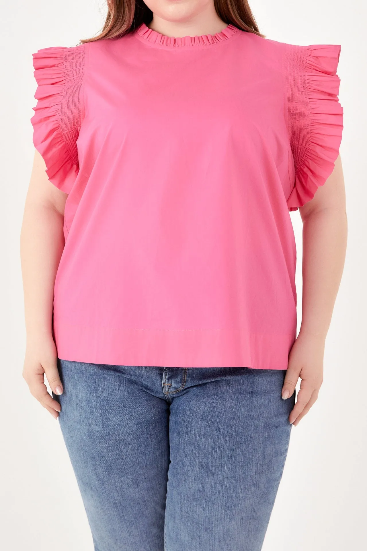 English Factory - Plus Size Ruffle Sleeve Poplin Top
