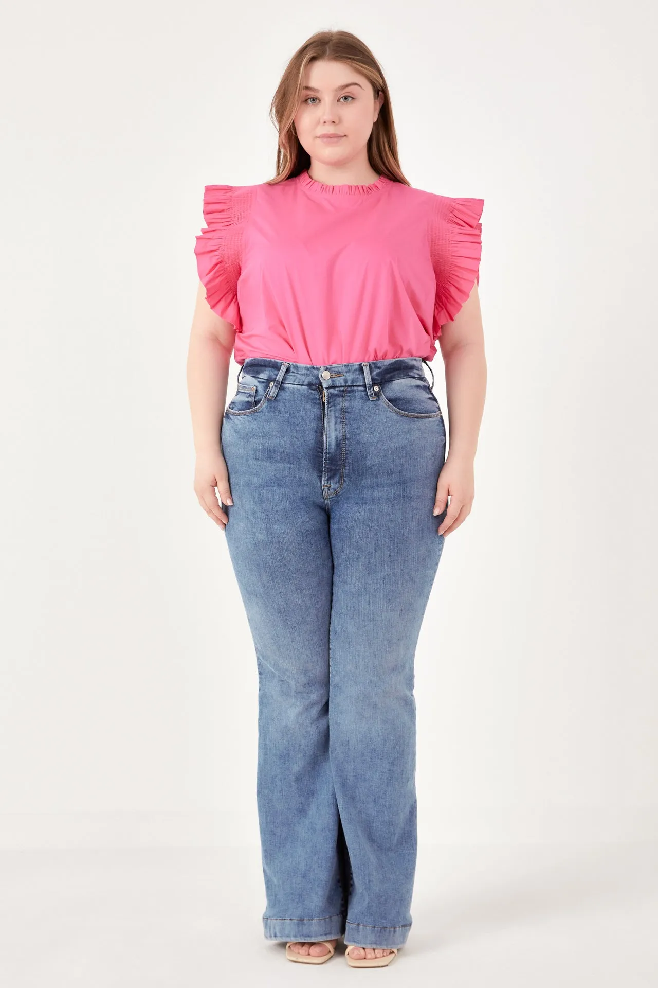 English Factory - Plus Size Ruffle Sleeve Poplin Top