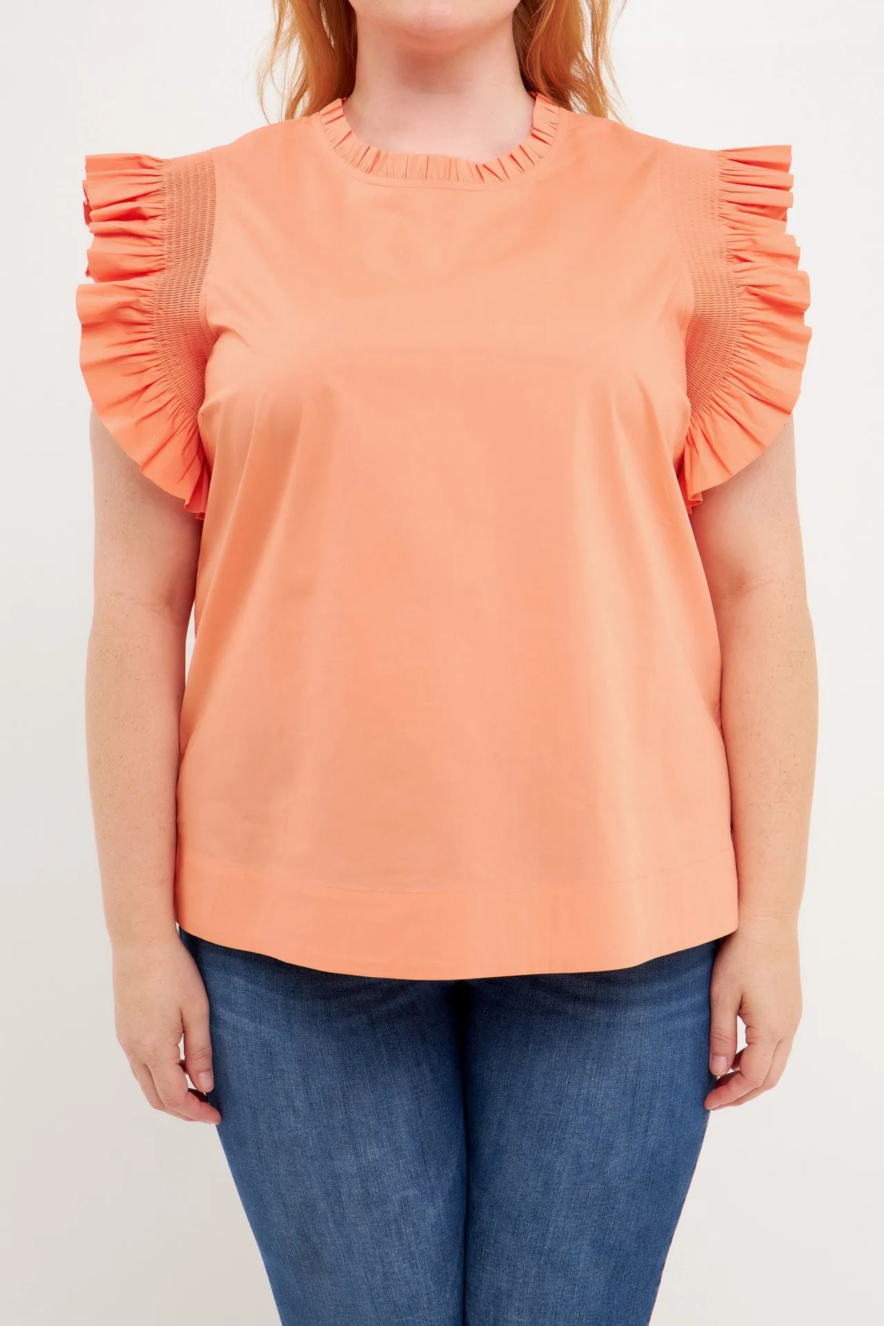 English Factory - Plus Size Ruffle Sleeve Poplin Top