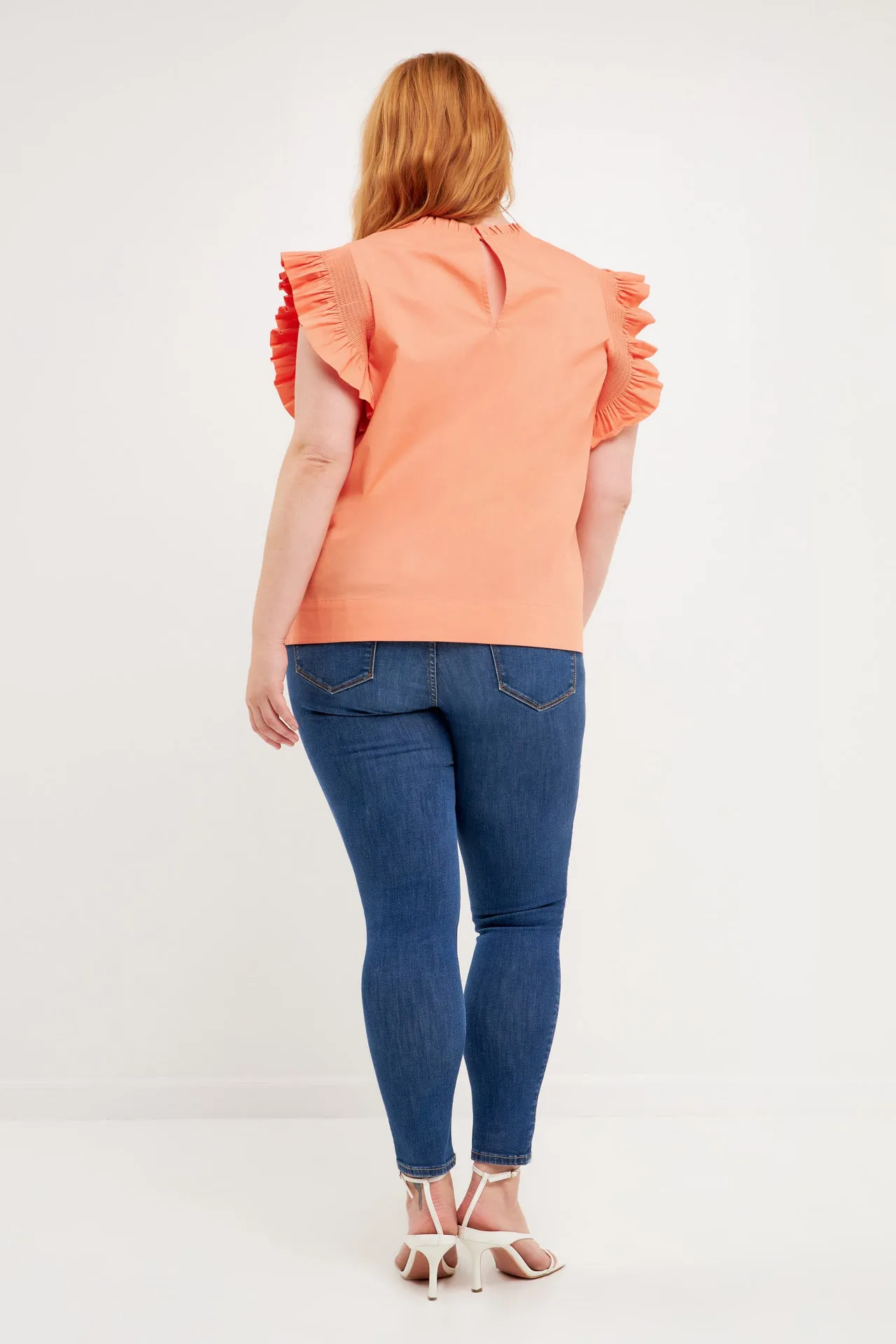 English Factory - Plus Size Ruffle Sleeve Poplin Top