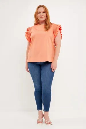 English Factory - Plus Size Ruffle Sleeve Poplin Top