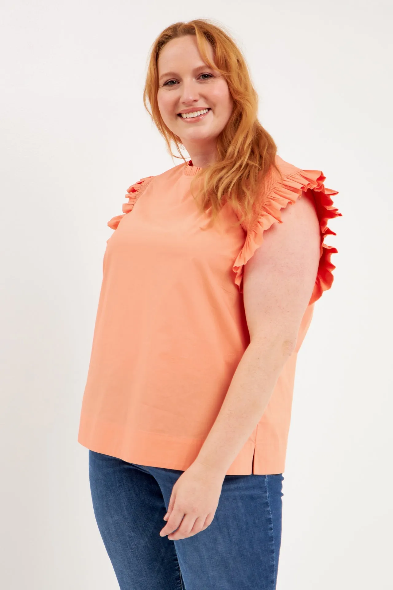 English Factory - Plus Size Ruffle Sleeve Poplin Top