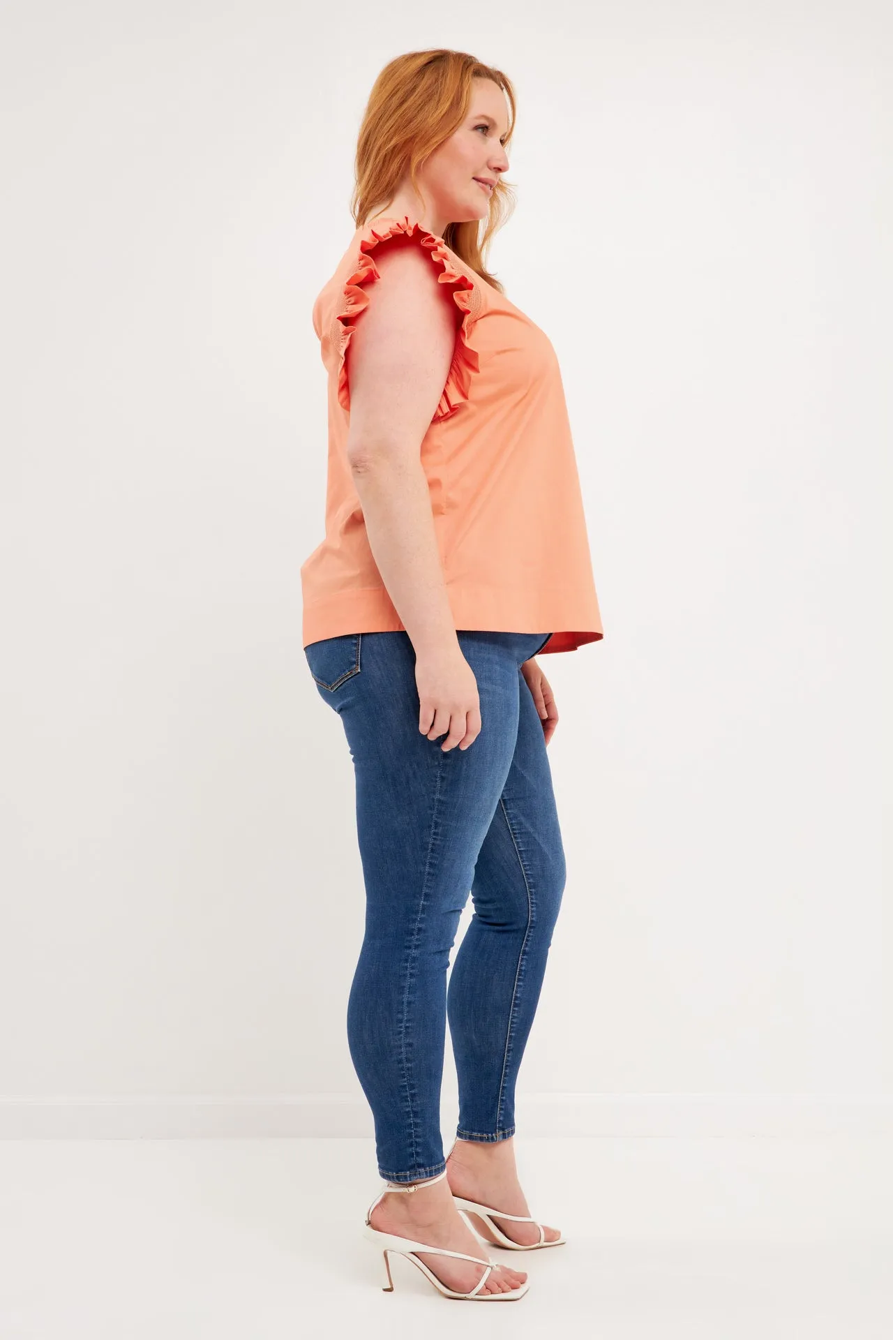 English Factory - Plus Size Ruffle Sleeve Poplin Top