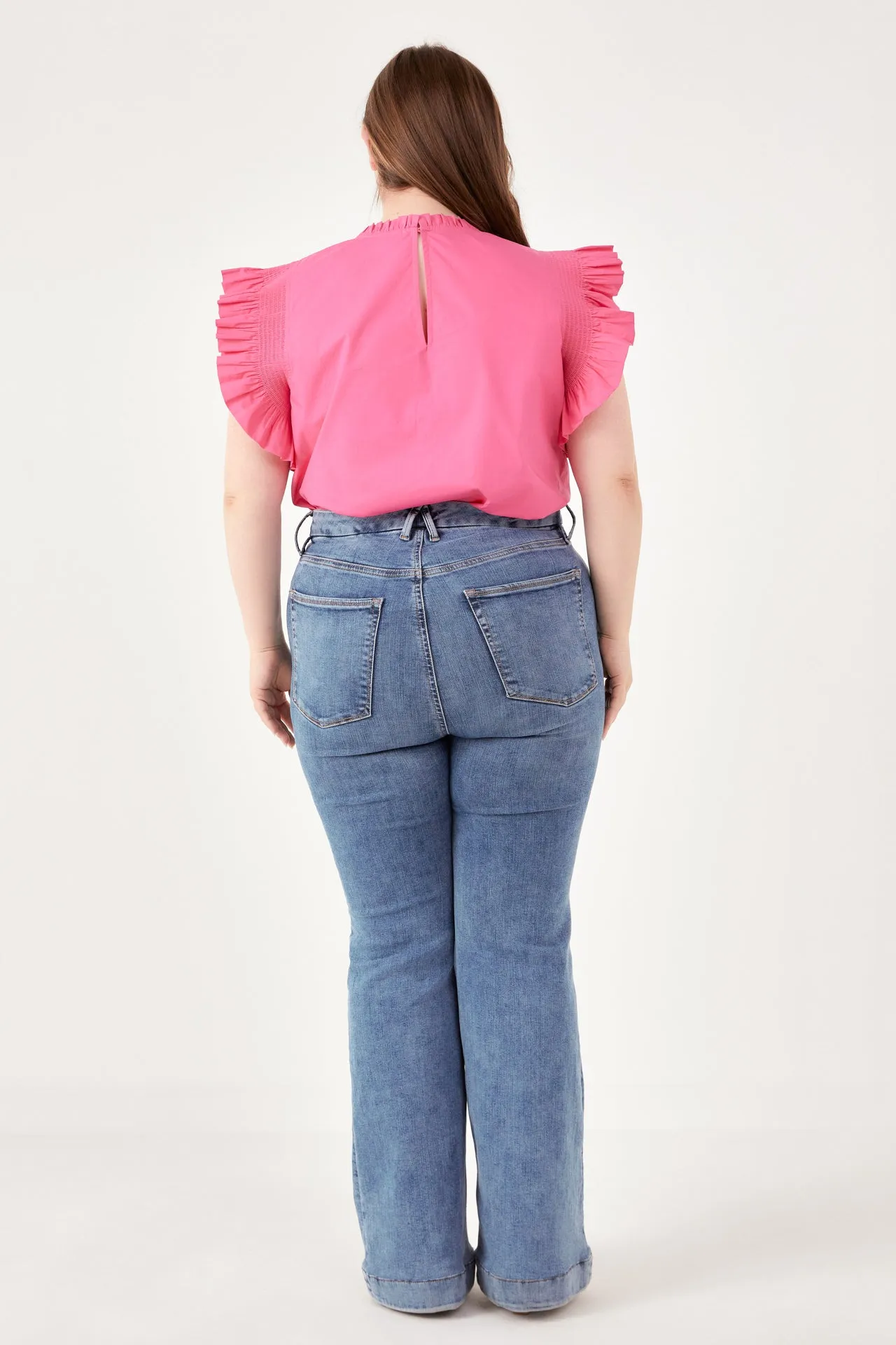 English Factory - Plus Size Ruffle Sleeve Poplin Top