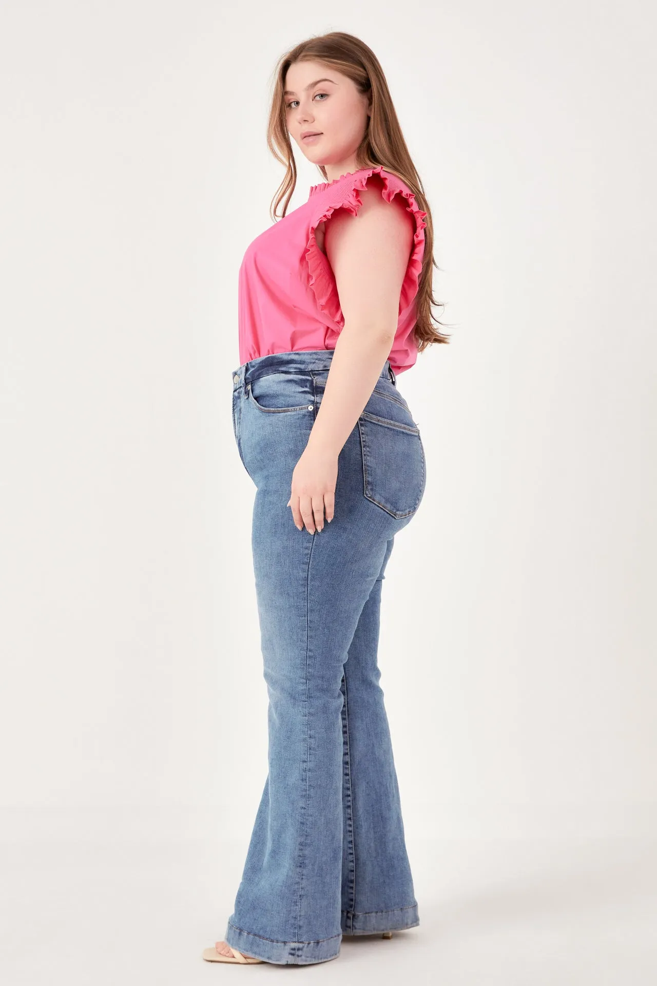 English Factory - Plus Size Ruffle Sleeve Poplin Top