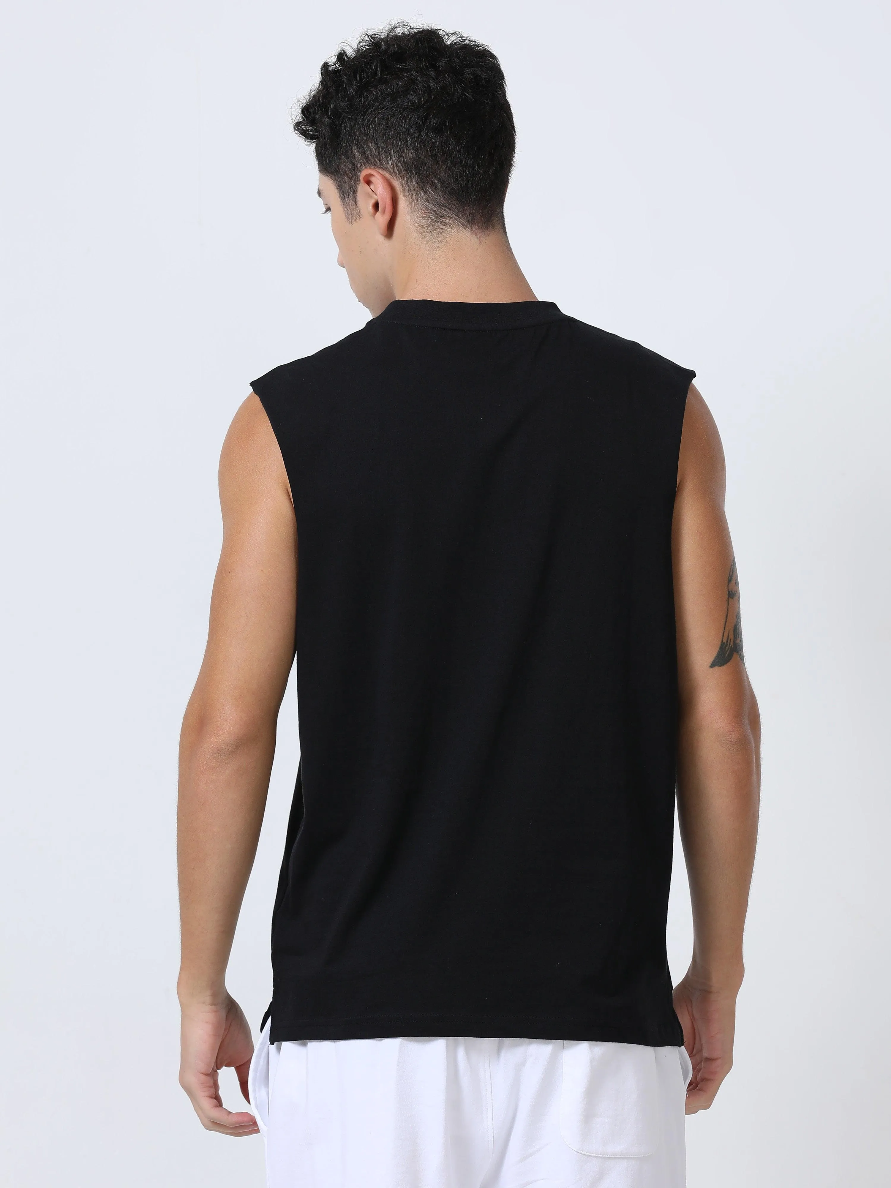 Escape Printed Sleeveless T-Shirt Black