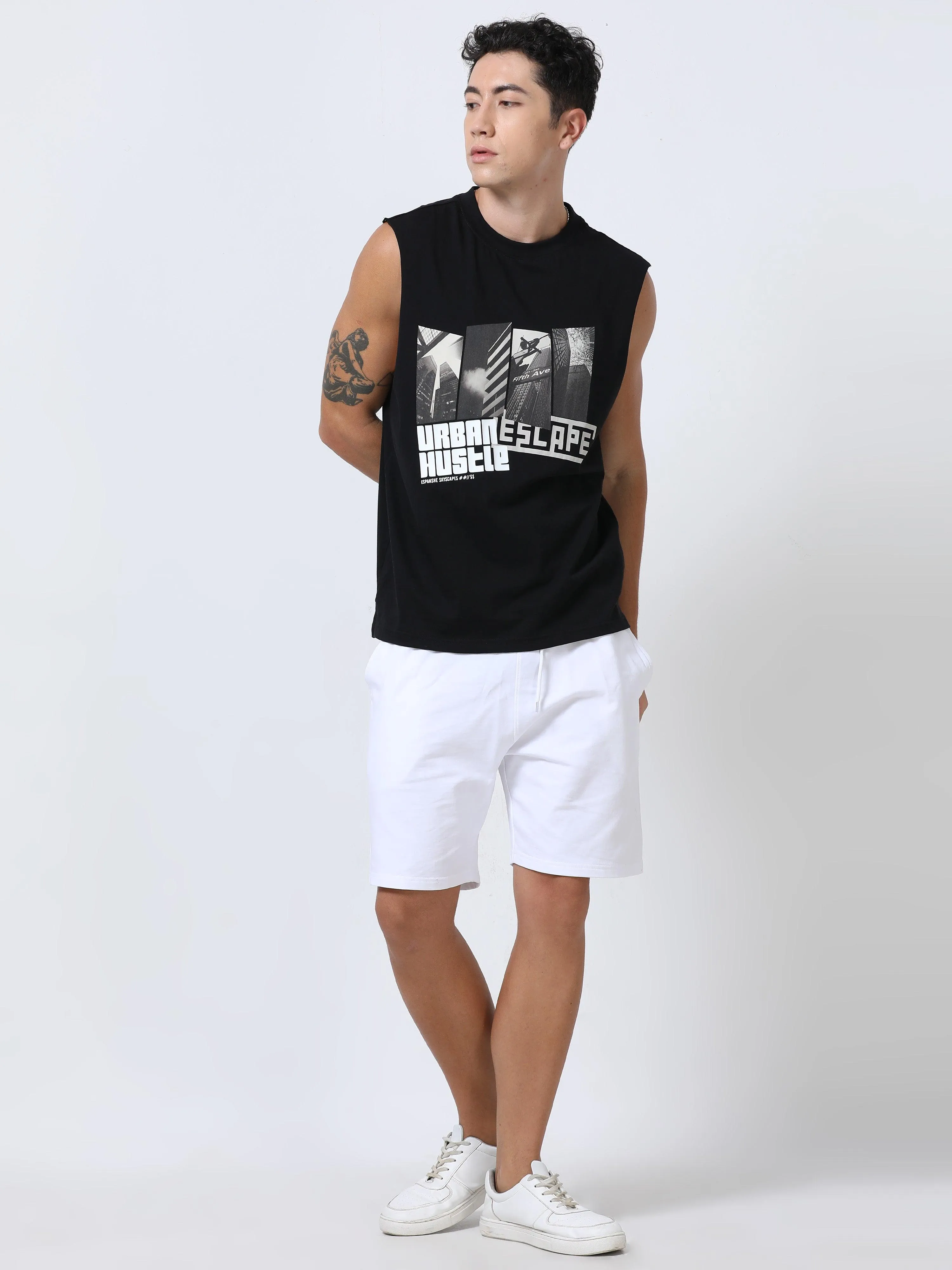 Escape Printed Sleeveless T-Shirt Black