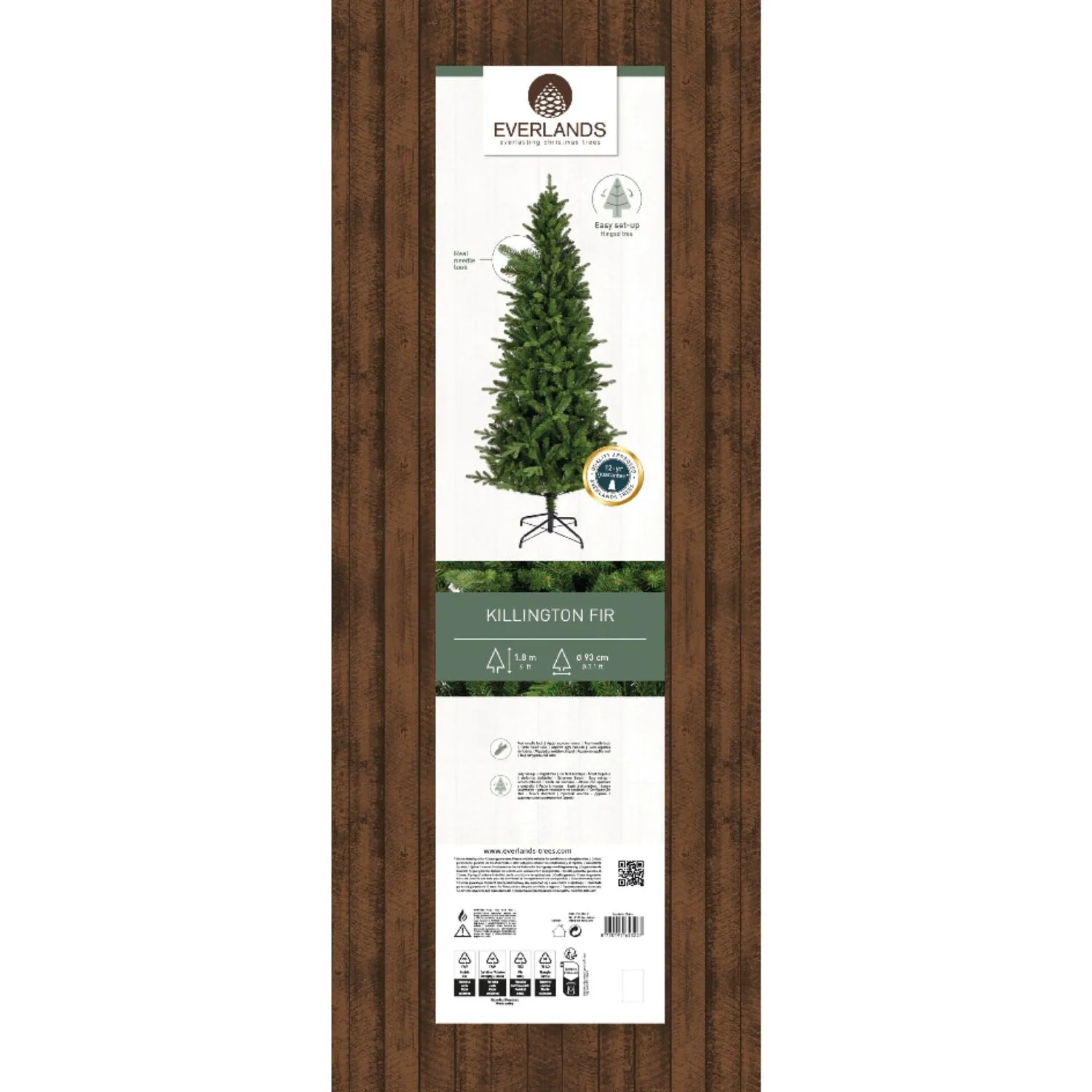6ft Everlands Killington Fir Green Artificial Christmas Tree, 1.8m