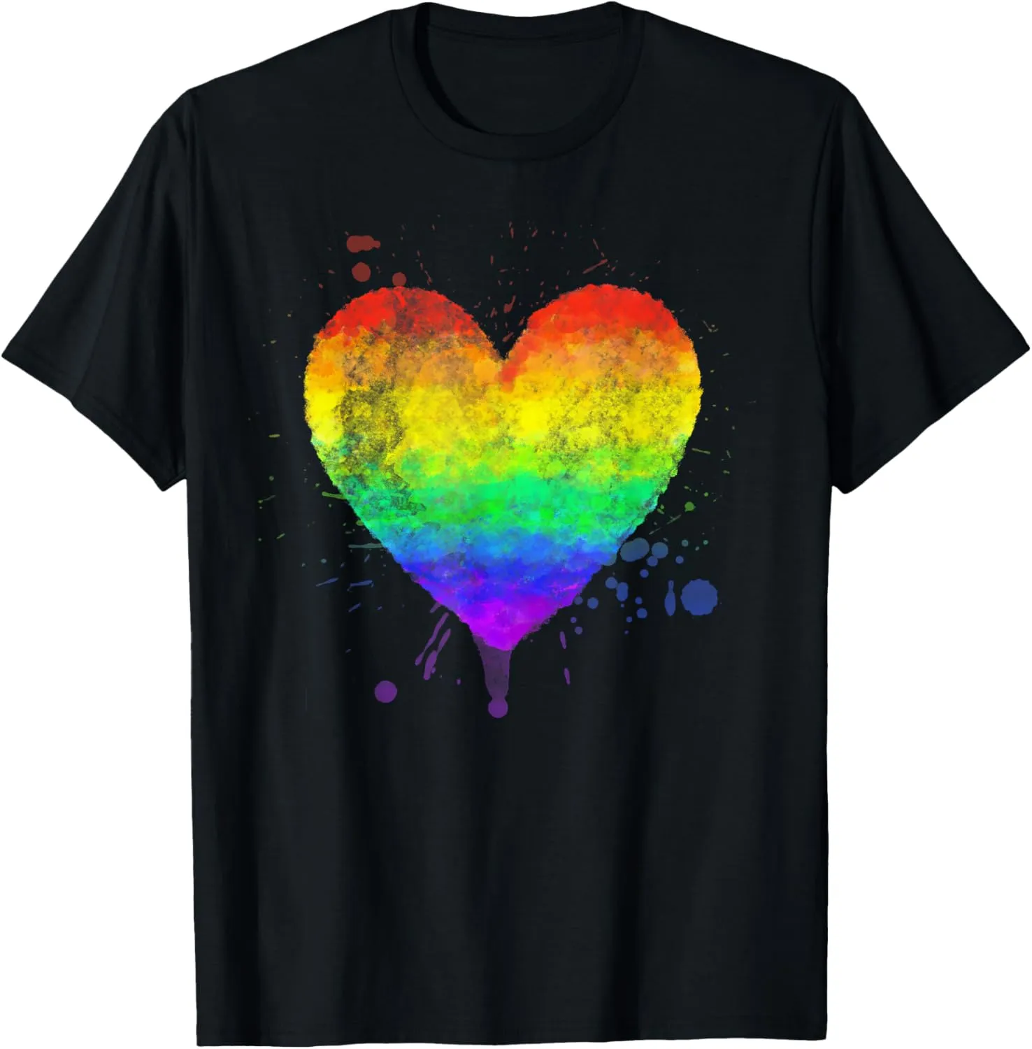 Faded Style Hand Drawn Rainbow Heart Gay Pride Paint Splash T-Shirt